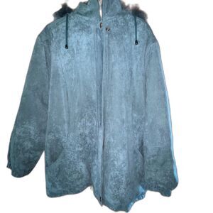 VINTAGE TEAL BROMLEY SPORT WOMENS PARKA FOX FUR HOOD TRIM COAT JACKET XL